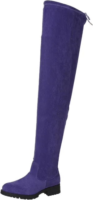 Women's Over The Knee Thigh High Chunky Low Flat Heel Boots Long Stretch Zipper Sexy Fall Fashion Boots Black Red Purple US5-11