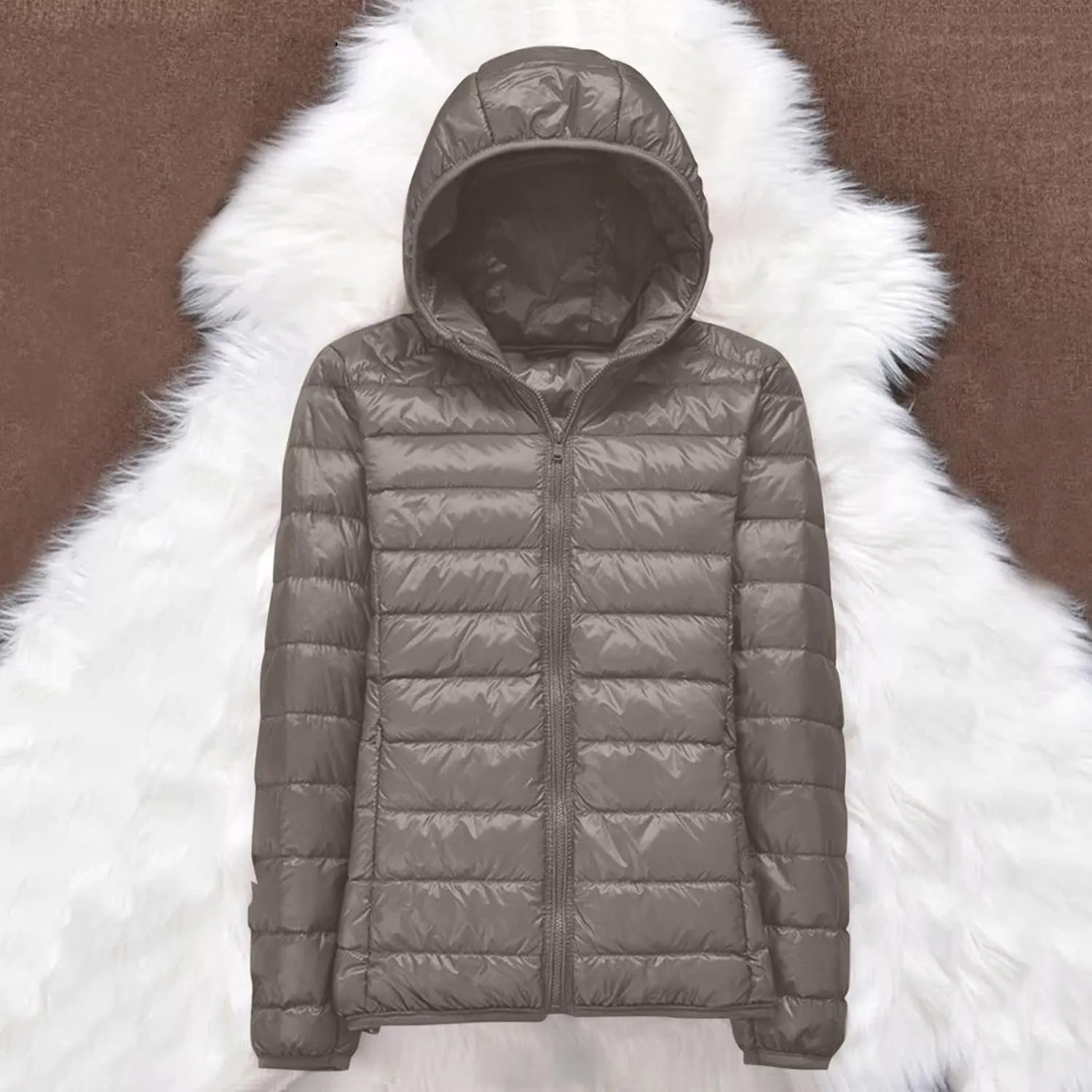 Women's Packable Jacket Coat with Pockets Short Hooded Down Jacket Solid Lightweight Full Zip Outwear Winter