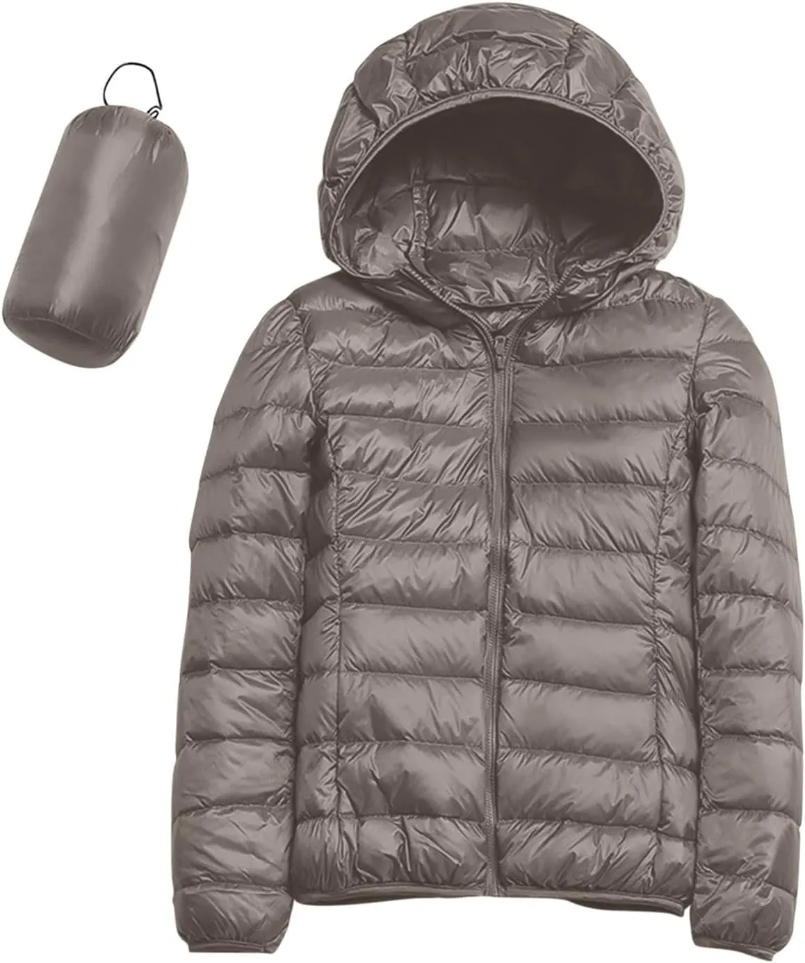 Women's Packable Jacket Coat with Pockets Short Hooded Down Jacket Solid Lightweight Full Zip Outwear Winter