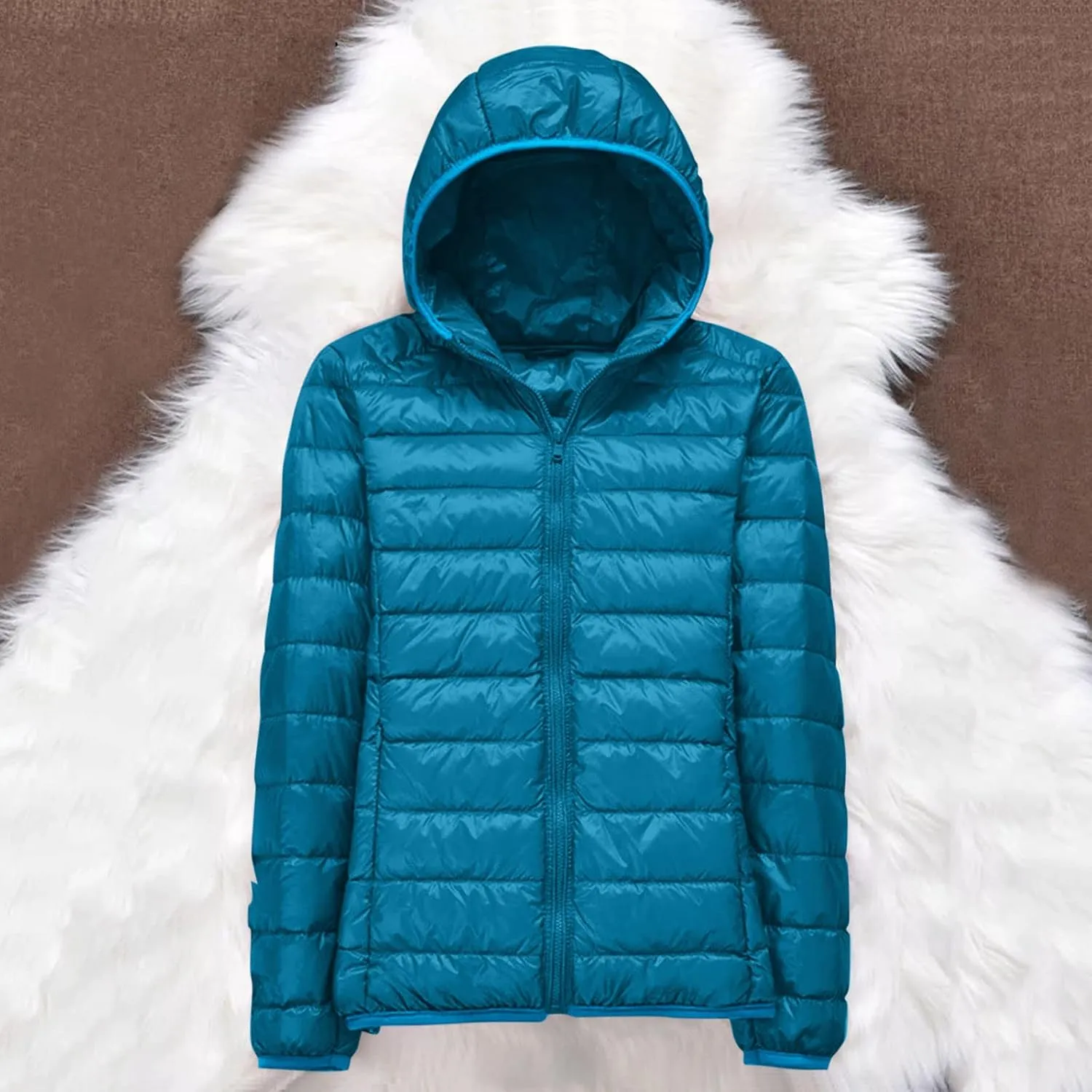 Women's Packable Jacket Coat with Pockets Short Hooded Down Jacket Solid Lightweight Full Zip Outwear Winter