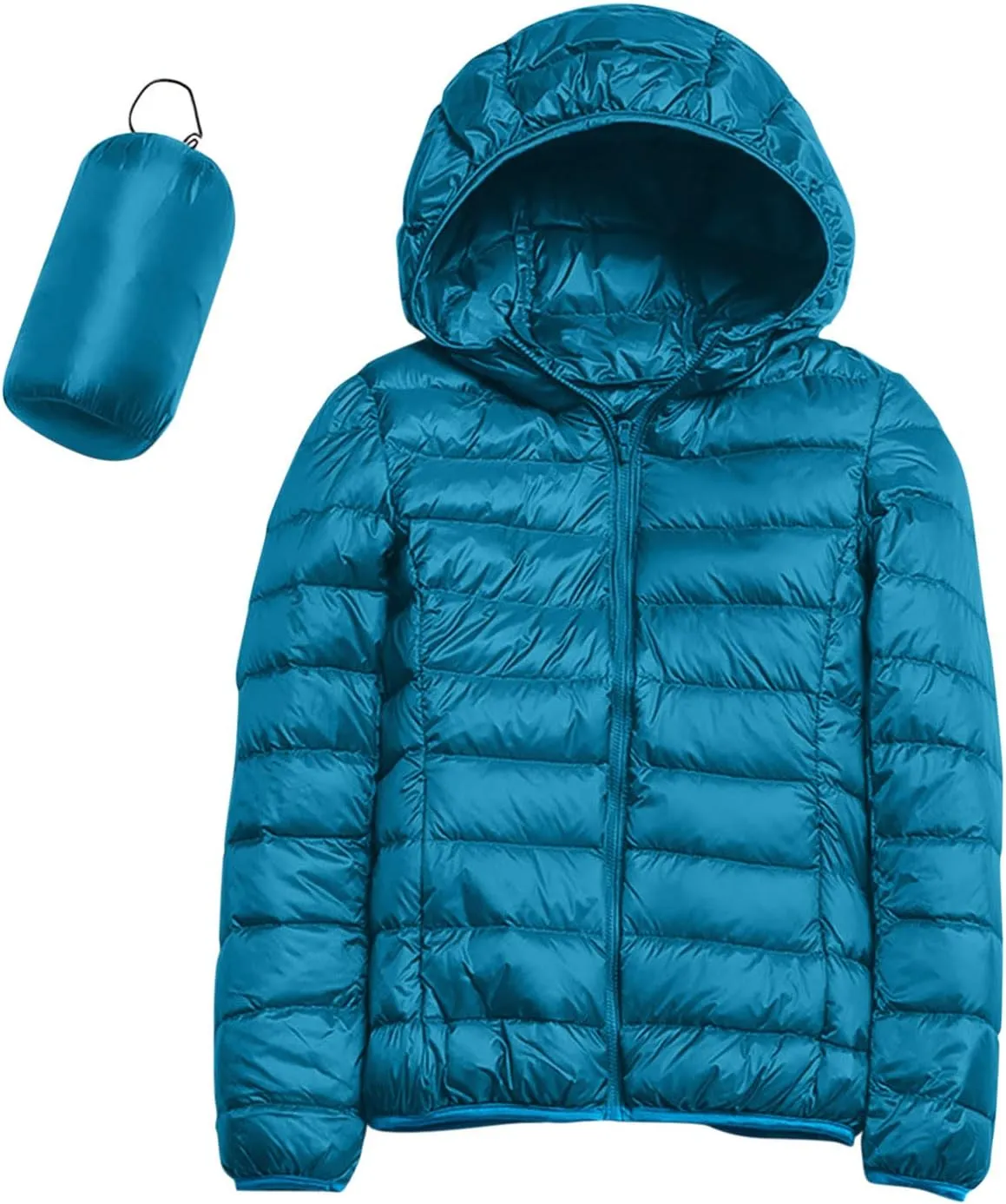 Women's Packable Jacket Coat with Pockets Short Hooded Down Jacket Solid Lightweight Full Zip Outwear Winter