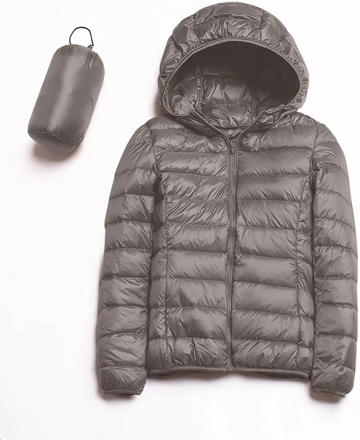 Women's Packable Jacket Coat with Pockets Short Hooded Down Jacket Solid Lightweight Full Zip Outwear Winter