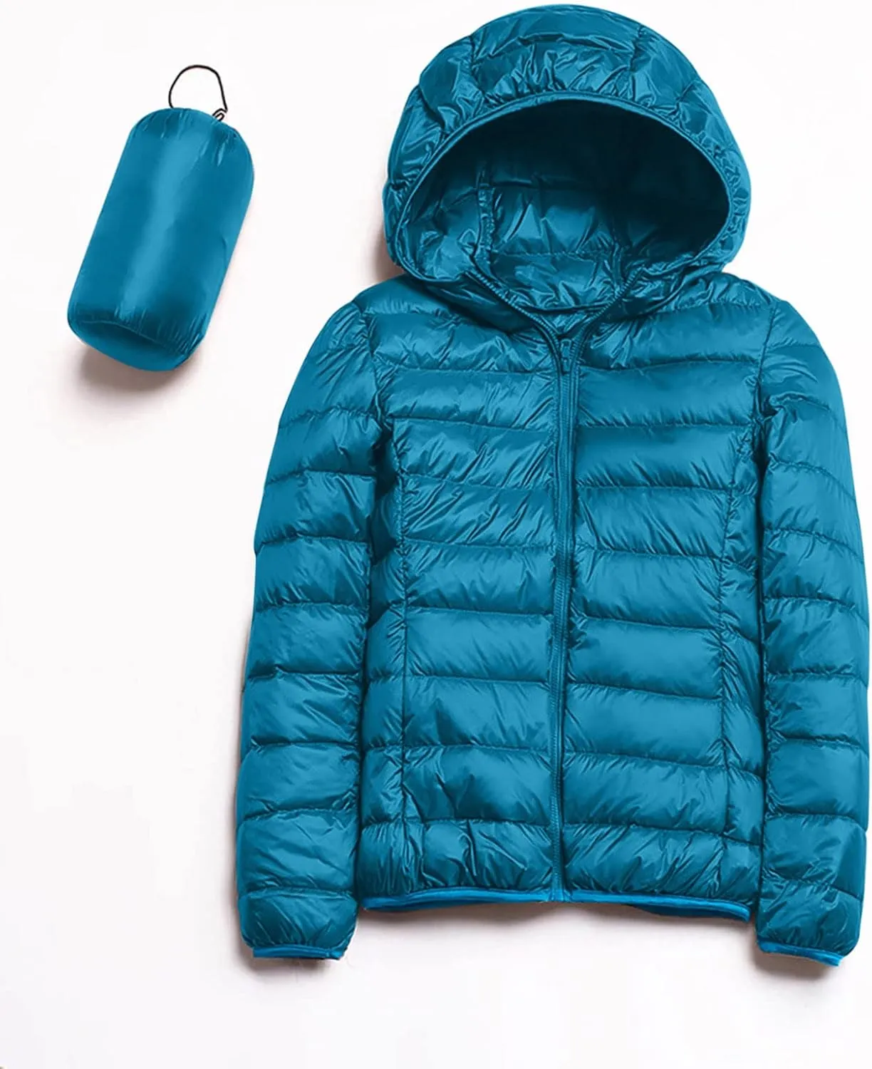 Women's Packable Jacket Coat with Pockets Short Hooded Down Jacket Solid Lightweight Full Zip Outwear Winter