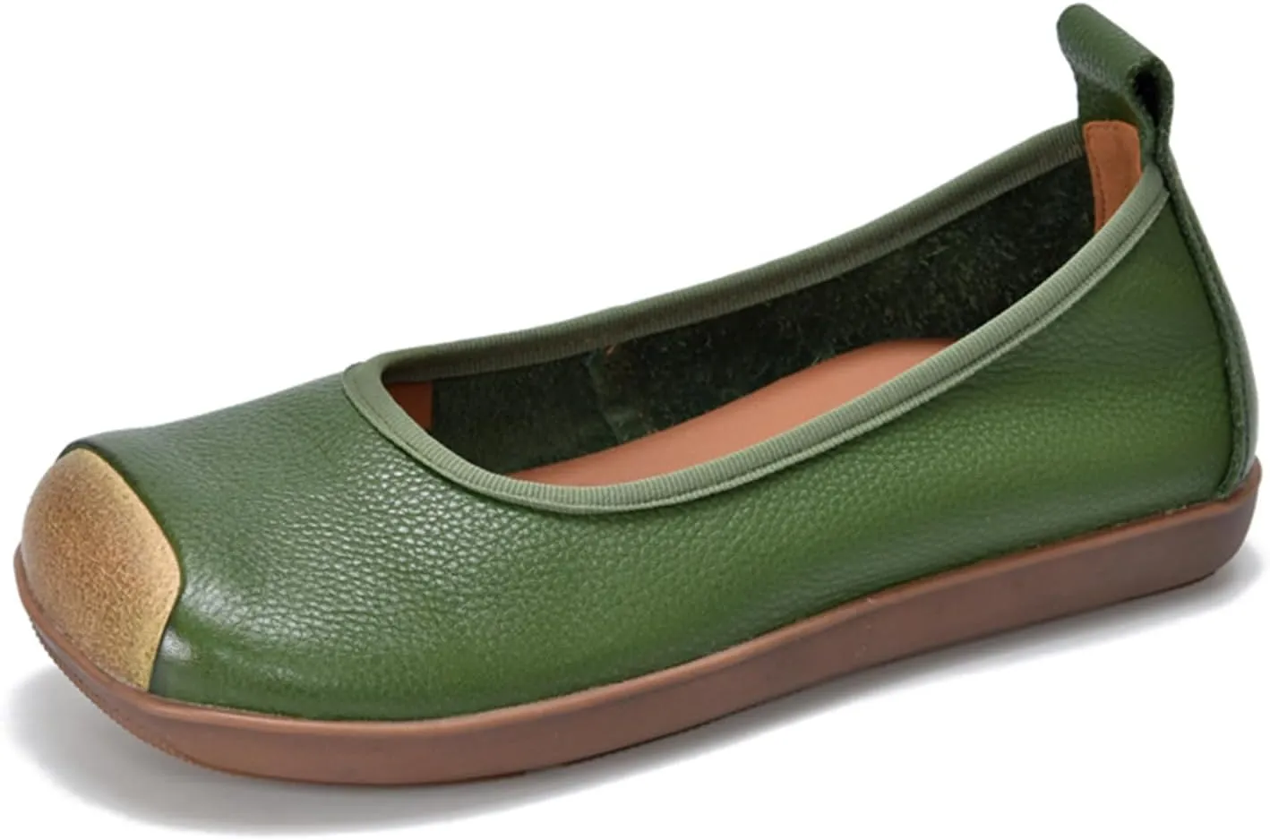 Women's Retro Genuine Leather Loafers Comfort Slip On Square Wide Toe Soft Bottom Low Heeled Ballet Flats Lightweight Non-Slip Prom Dress Shoes