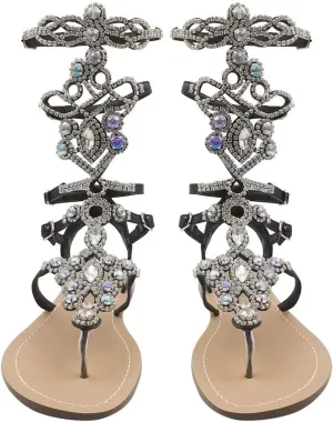 Women's Rhinestone Gladiator Sandals Stylish Flats for Summer Beach Weddings