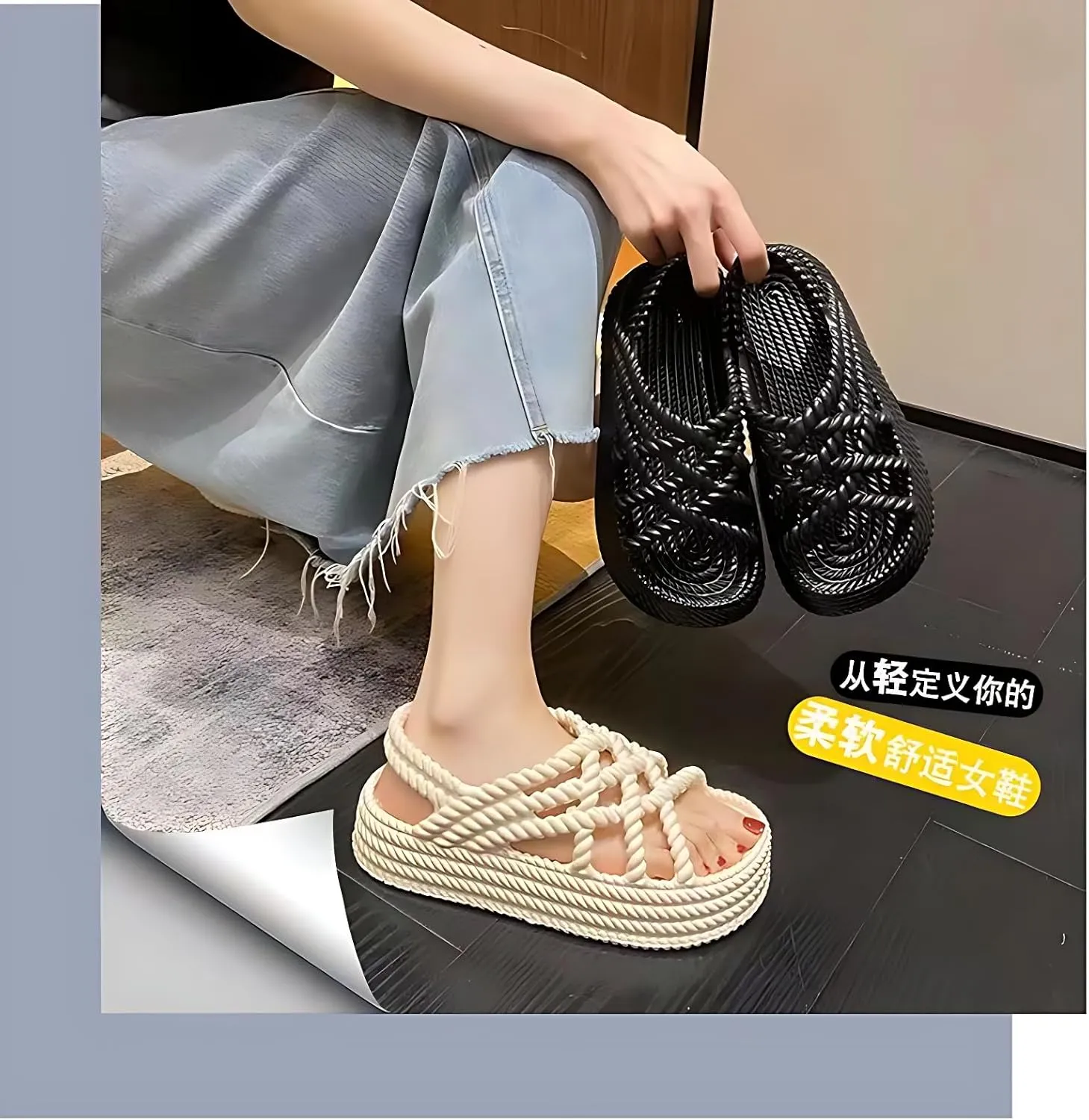 Women's Rope Sandals Summer Womens Comfort Sandals,Beach Sandals Women