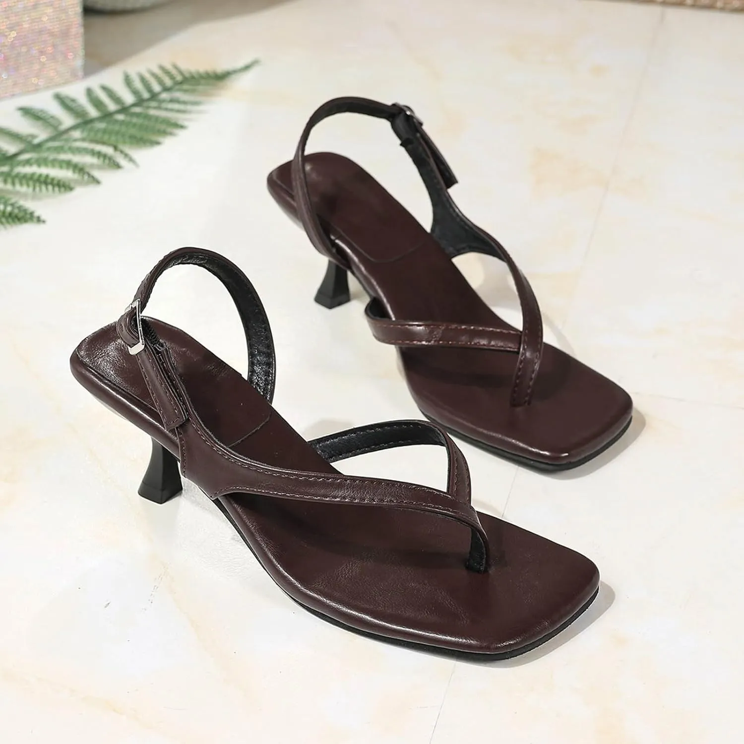 Women's Sandals Casual Wear Comfortable Thong Buckle Sandals With 6cm Heel Height Perfect Summer Outfits Beaded Heels