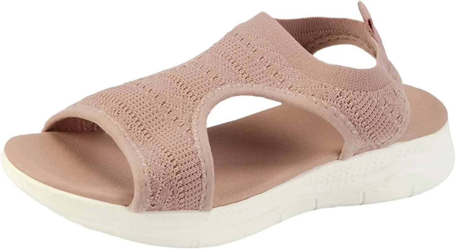 Womens Sandals Comfortable Dressy Knit Hollow Out Mesh Slides Sandals Open Toe Slingback Yoga Mat Non Slip Sandal for All Occasions: Casual, Work, Party
