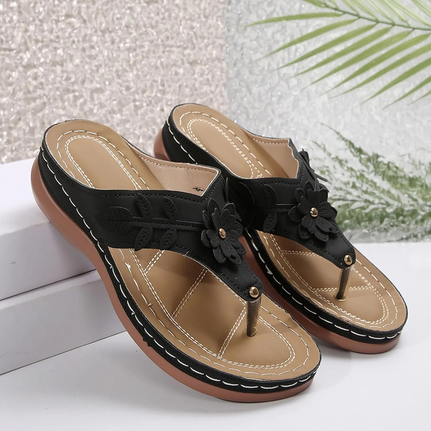 Womens Sandals Comfortable Trendy Flip Flops Open Toe Slides Cushion Footbed Platform Wedge Summer Beach Shoes Hiking Workout