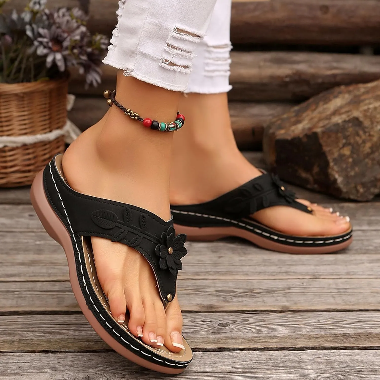 Womens Sandals Comfortable Trendy Flip Flops Open Toe Slides Cushion Footbed Platform Wedge Summer Beach Shoes Hiking Workout