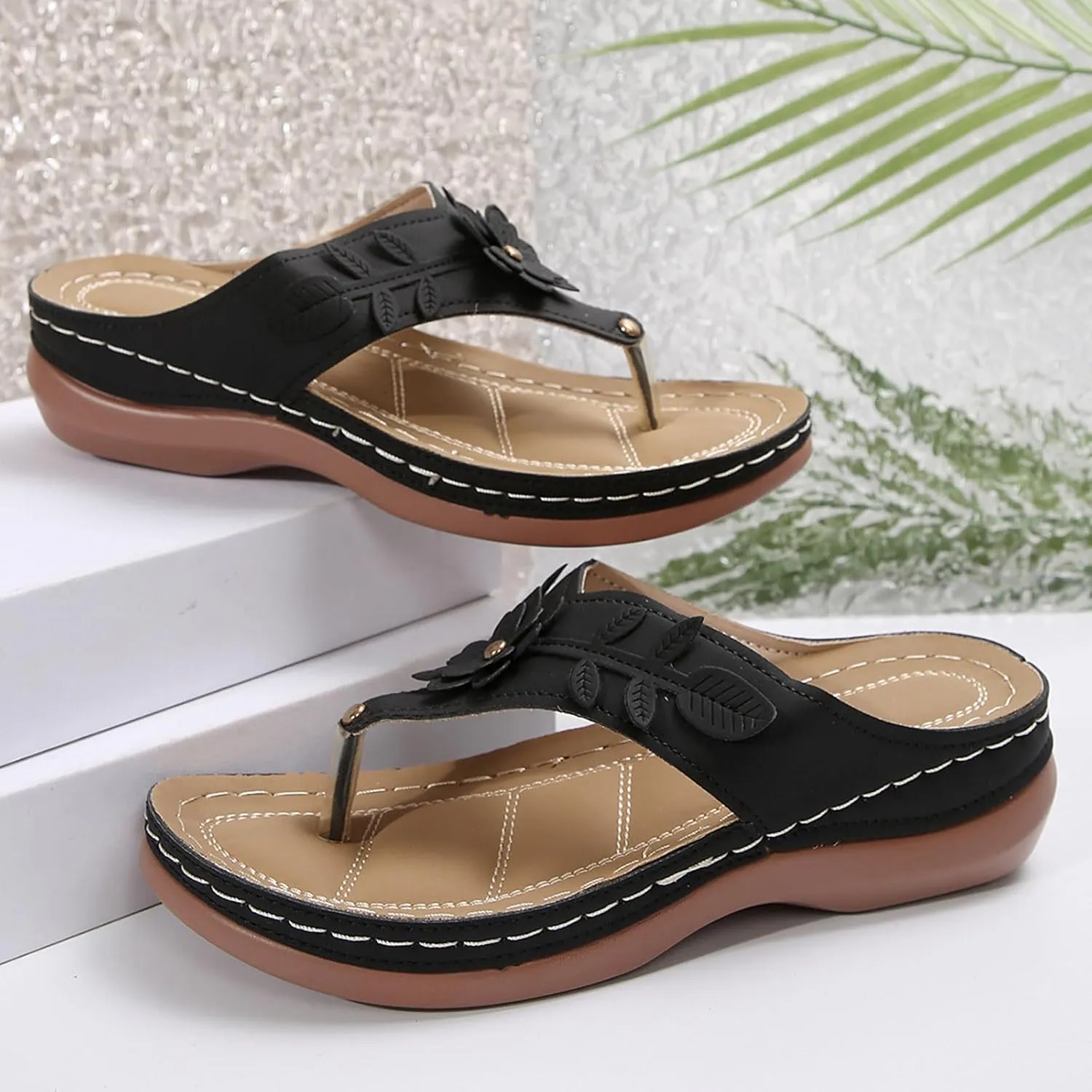 Womens Sandals Comfortable Trendy Flip Flops Open Toe Slides Cushion Footbed Platform Wedge Summer Beach Shoes Hiking Workout
