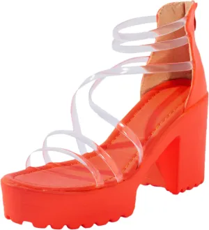 Womens Sandals, Women's Fashion High Heel Sandals Transparent Strappy Sandals Thick Sole Block Heel Zipper Sandals High Top Party Sandals