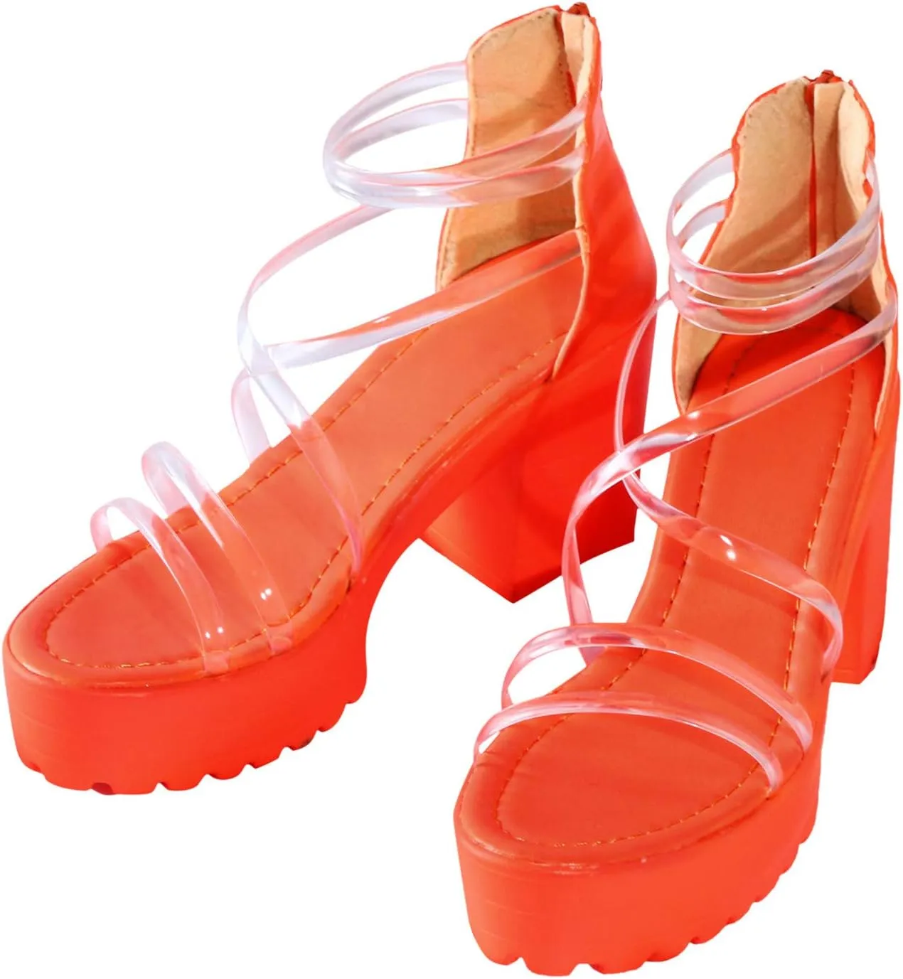 Womens Sandals, Women's Fashion High Heel Sandals Transparent Strappy Sandals Thick Sole Block Heel Zipper Sandals High Top Party Sandals