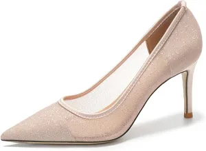 Women's Sexy Mesh Stiletto Heels Pointed Toe Slip-On Pumps Breathable Non-Slip High Heels for Party Prom Wedding and Summer Events