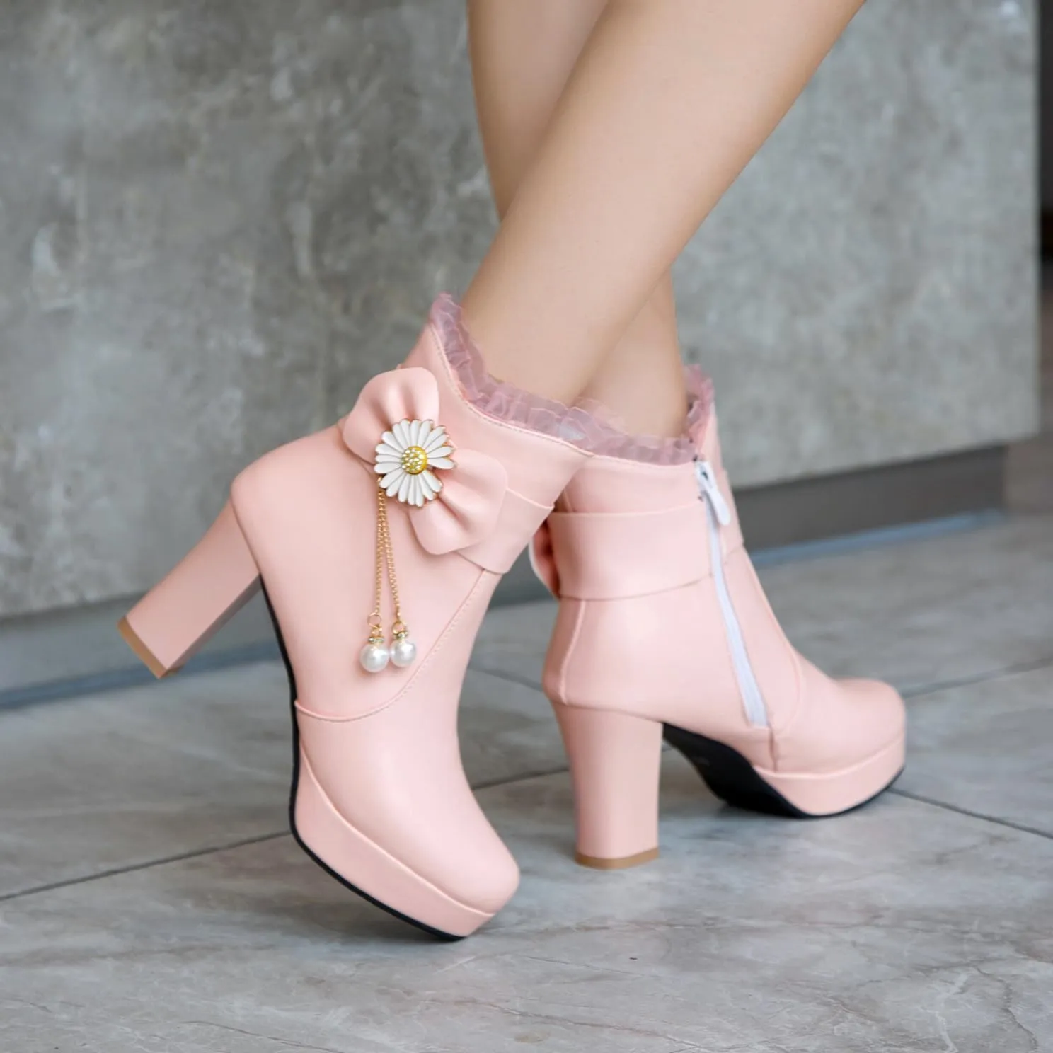Women's Sexy Side Zipper Chunky Ankle Boots, Cute Block Heeled Platform Booties, Comfortable Dress Fashion Combat Shoes