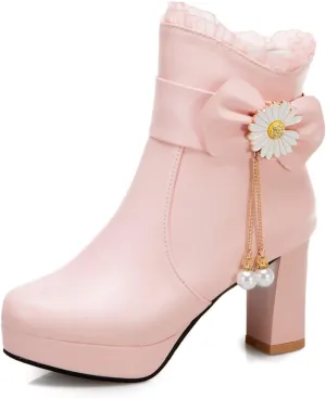 Women's Sexy Side Zipper Chunky Ankle Boots, Cute Block Heeled Platform Booties, Comfortable Dress Fashion Combat Shoes