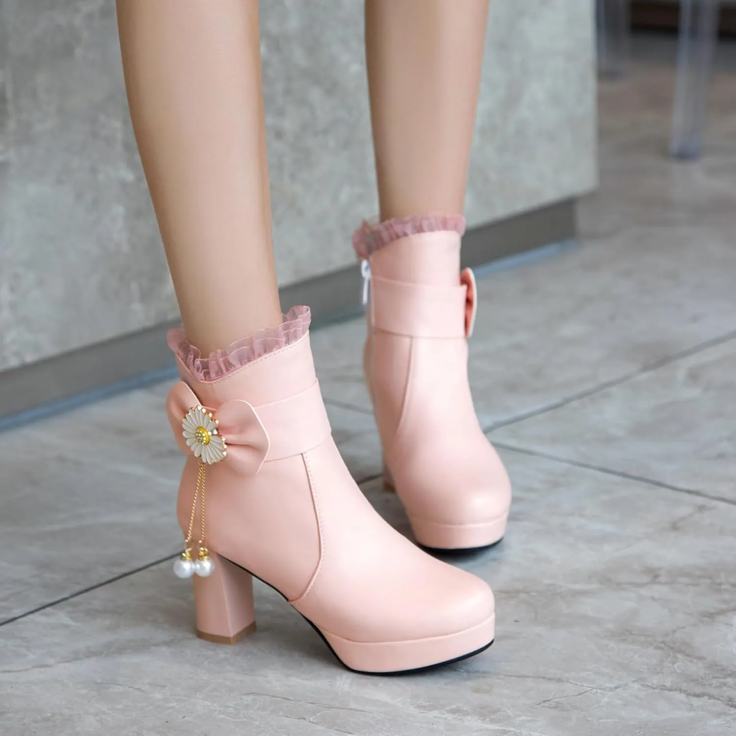 Women's Sexy Side Zipper Chunky Ankle Boots, Cute Block Heeled Platform Booties, Comfortable Dress Fashion Combat Shoes