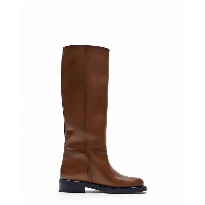 Women's Shoes Brown Vintage Cow Leather High Boots