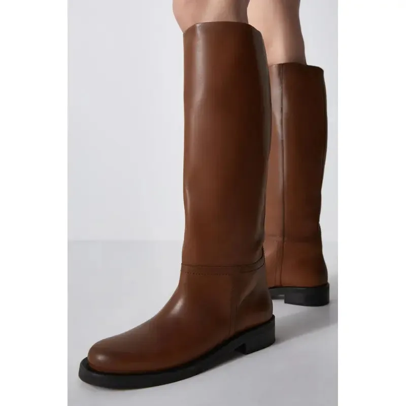 Women's Shoes Brown Vintage Cow Leather High Boots