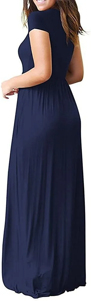 Women's Short/Long Sleeve Loose Plain Long Maxi Casual Dresses with Pockets