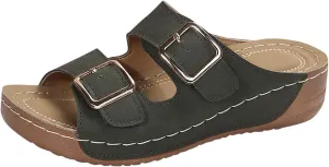 Womens Slide Sandals Cork Footbed Open Toe Adjustable Platform Sandals Comfort Slip On Slippers for Summer