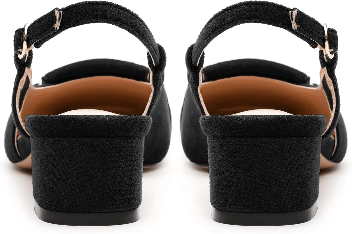 Womens Slingback Pumps, Square Toe Low Heels, Adjustable Ankle Buckle Fashion Comfort Wedding Casual Party Shoes