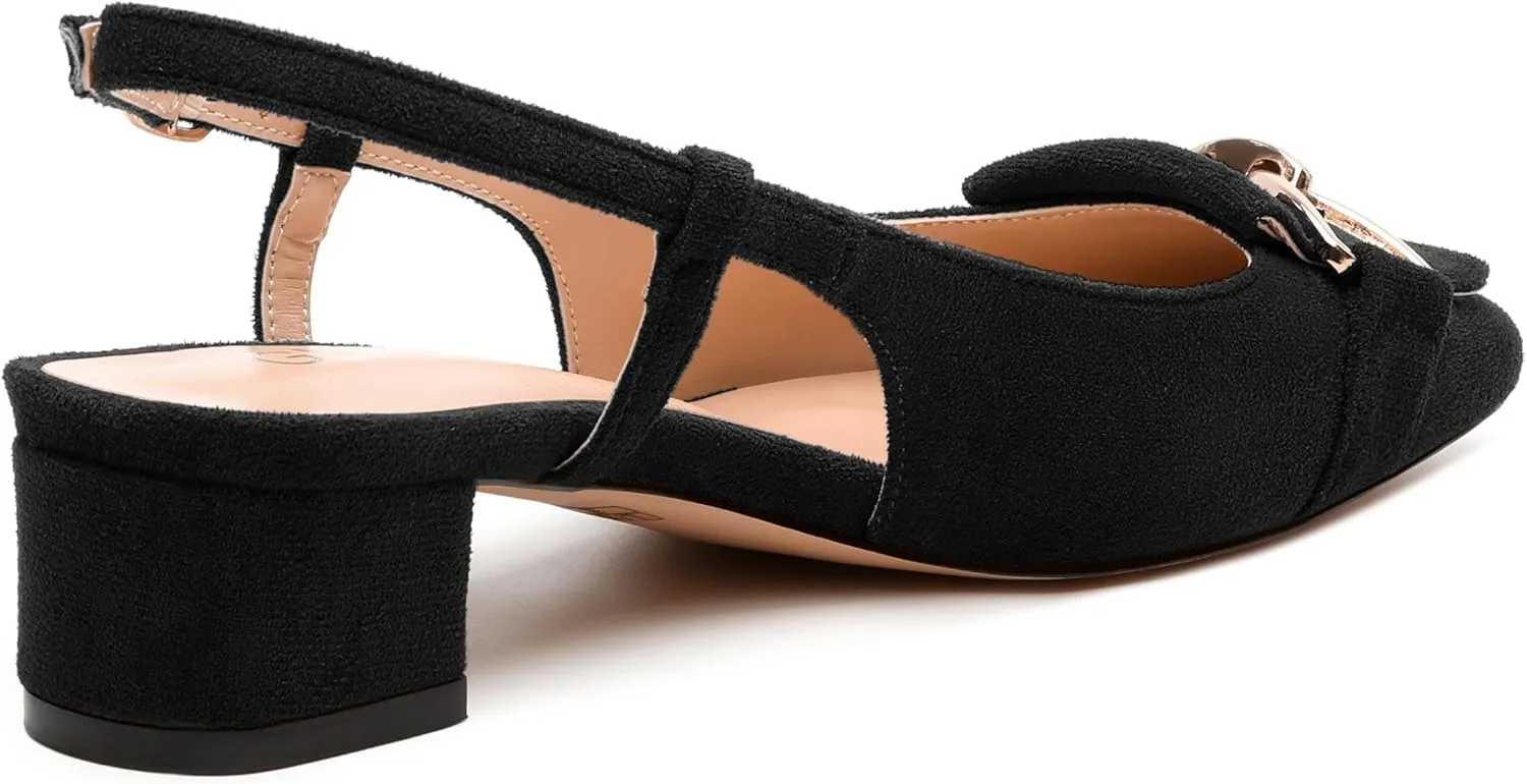 Womens Slingback Pumps, Square Toe Low Heels, Adjustable Ankle Buckle Fashion Comfort Wedding Casual Party Shoes