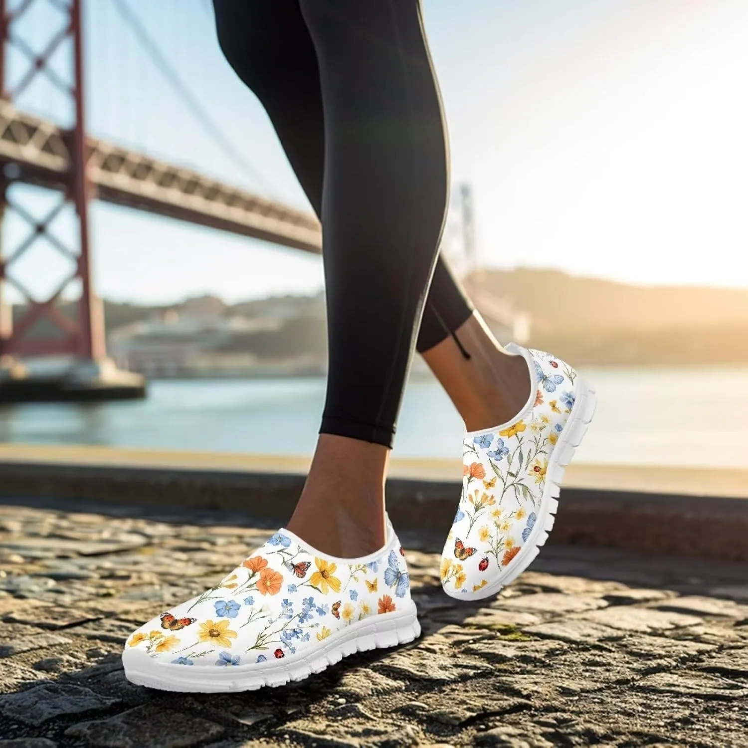 Womens Slip On Sneakers Lightweight Casual Shoes Soft Anti-Slip Tennis Shoes for Gym Travel Size 5.5-11.5 White Sole