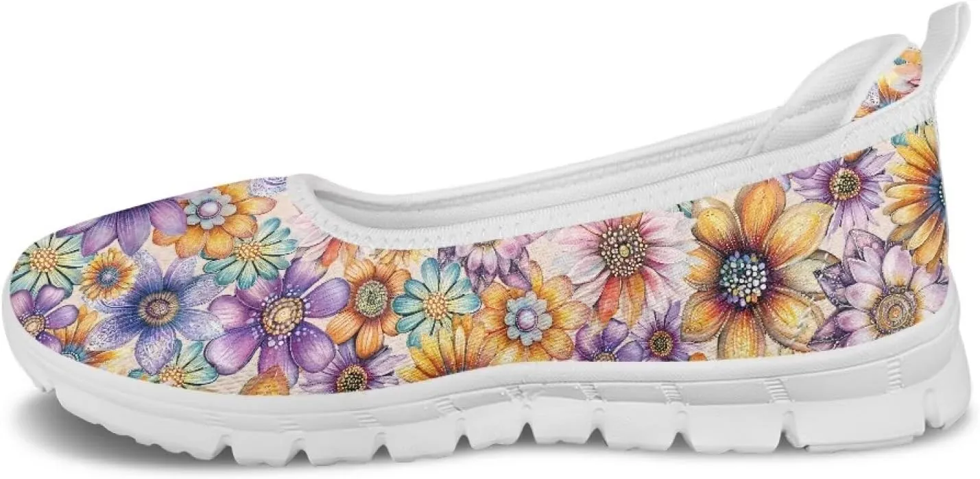 Womens Slip on Walking Shoes Stylish Floral Casual Loafers Lightweight Comfortable Ladies Soft Travel Footwear SizeUS 6-11