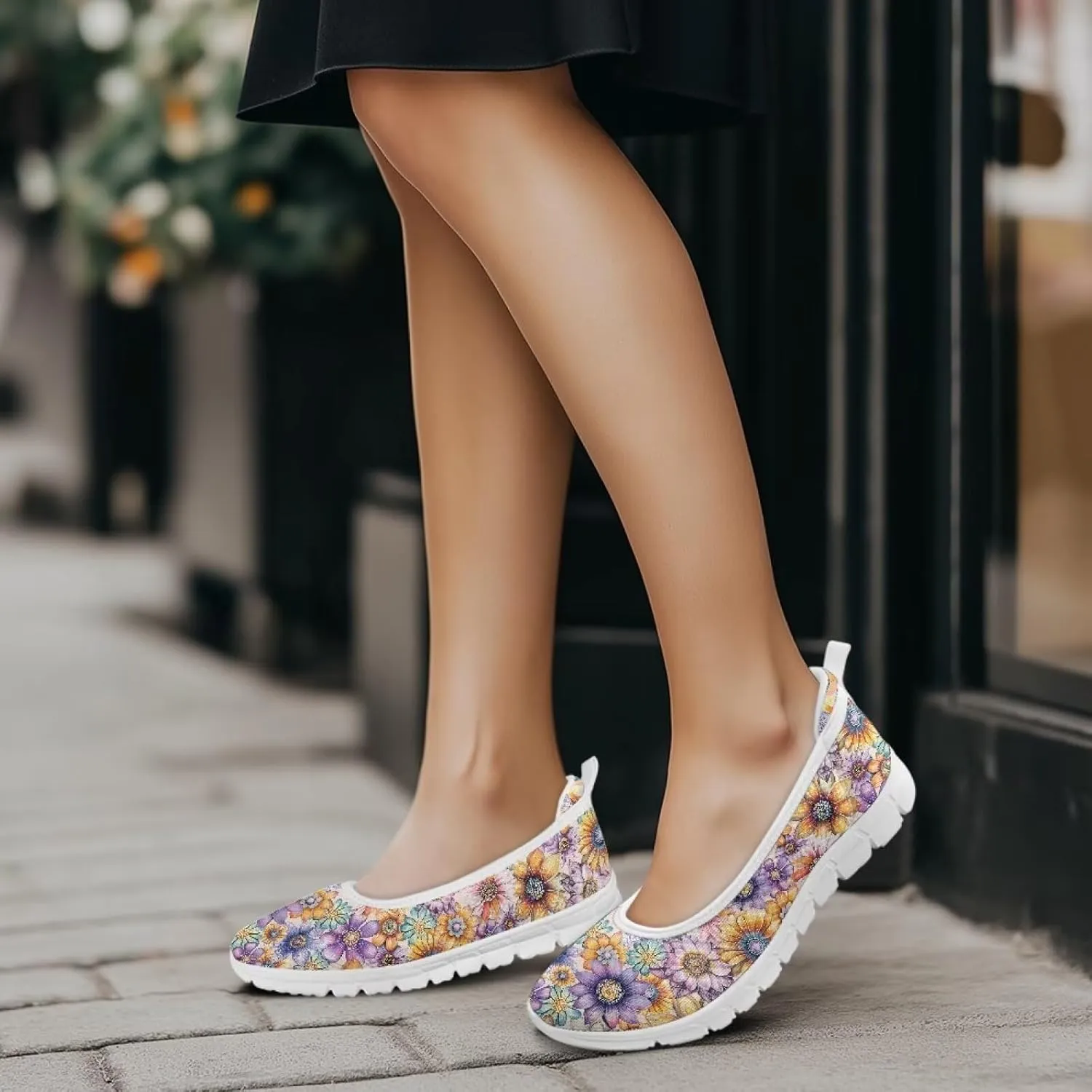 Womens Slip on Walking Shoes Stylish Floral Casual Loafers Lightweight Comfortable Ladies Soft Travel Footwear SizeUS 6-11