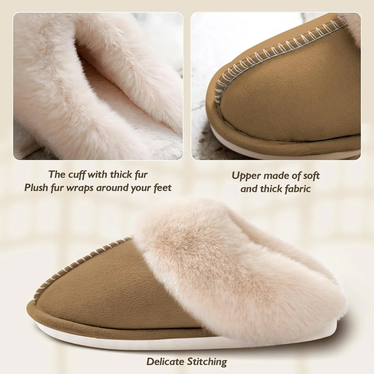 Womens Slippers Memory Foam Fluffy Fur Soft Slippers Warm House Shoes Indoor Outdoor Winter