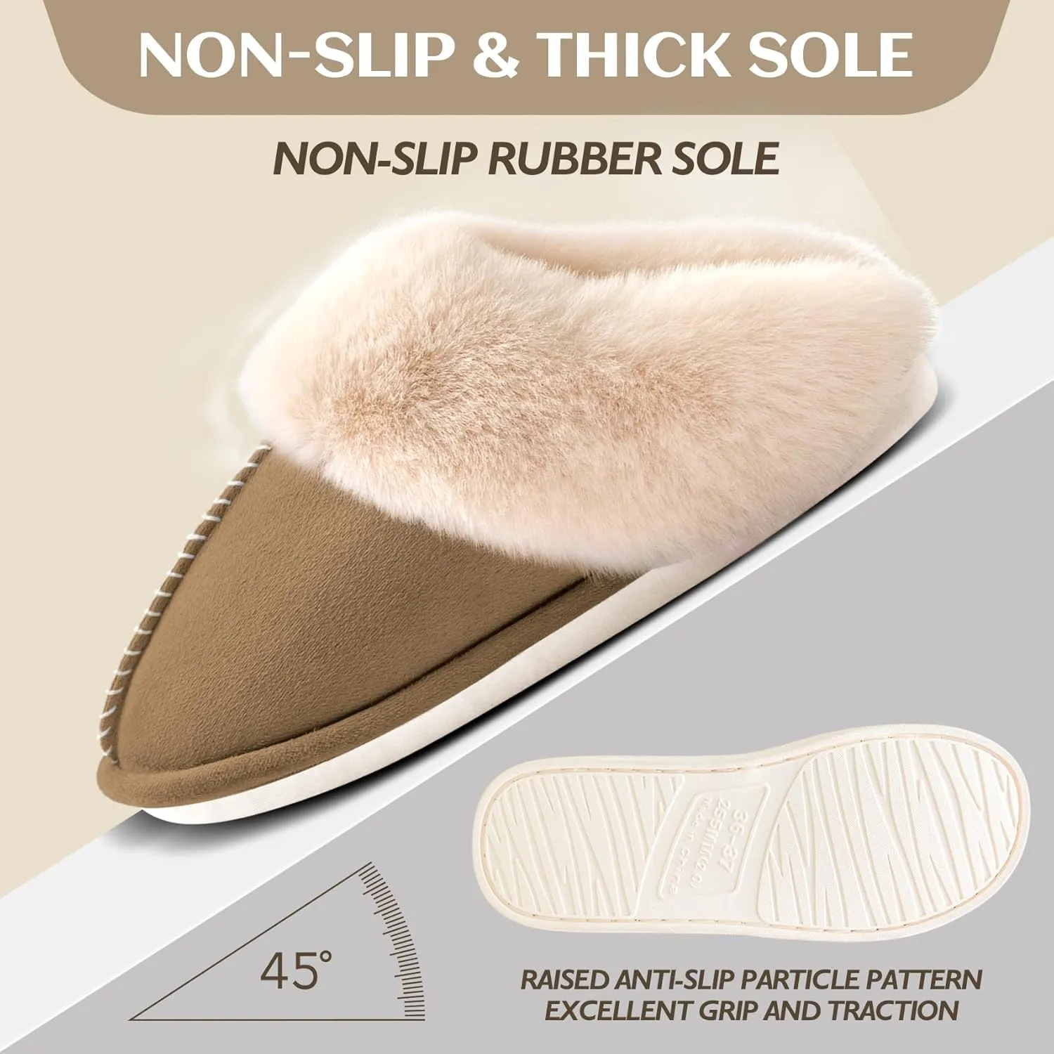 Womens Slippers Memory Foam Fluffy Fur Soft Slippers Warm House Shoes Indoor Outdoor Winter