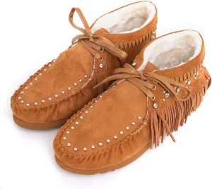Womens Snow Boots Faux Shearling Fur Lined Anti-Slip Warm Winter Boots Ankle Booties Lace Up Suede Moccasins Leather Boot Brown CW-SBT-014BR 6