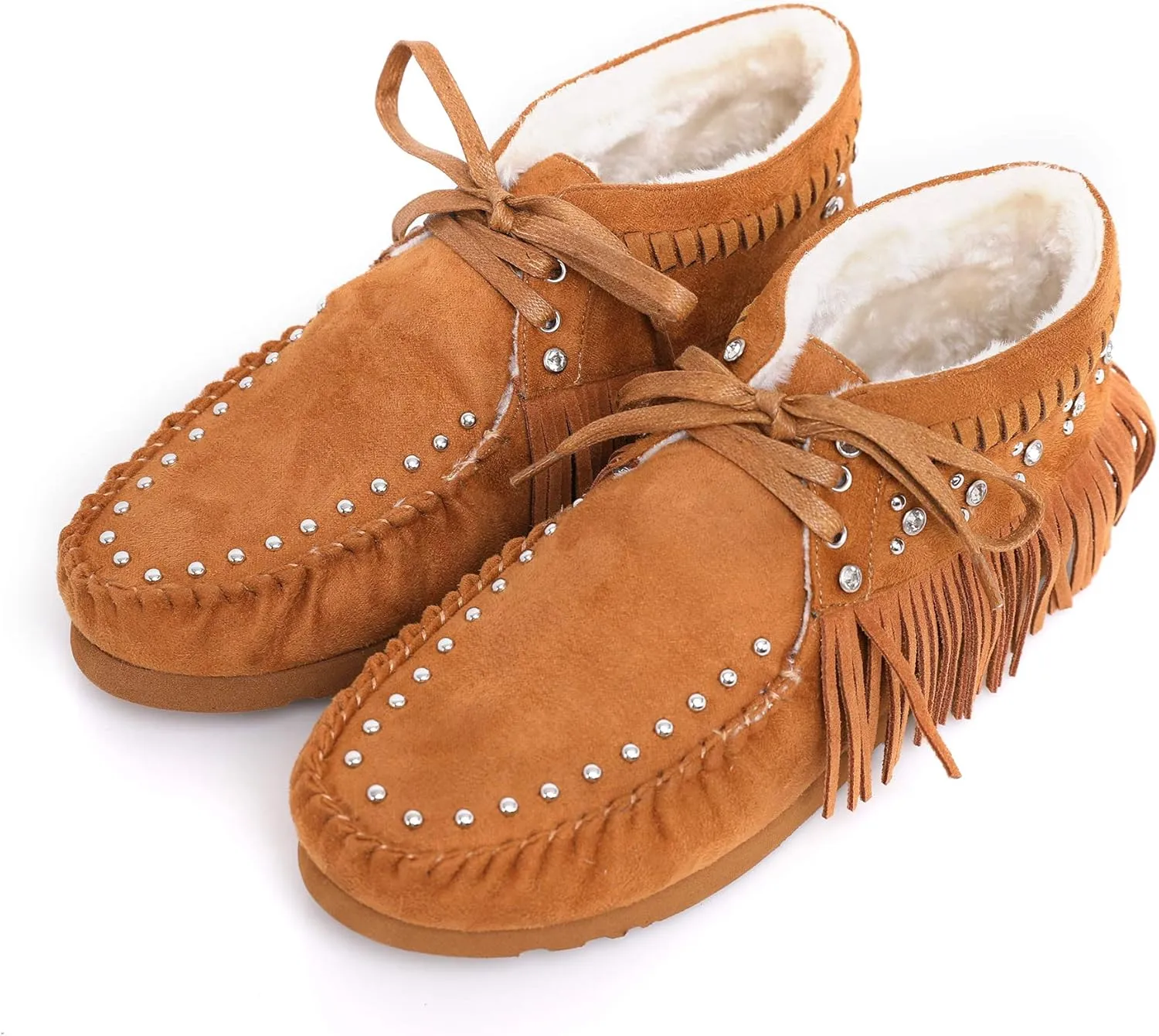 Womens Snow Boots Faux Shearling Fur Lined Anti-Slip Warm Winter Boots Ankle Booties Lace Up Suede Moccasins Leather Boot Brown CW-SBT-014BR 6