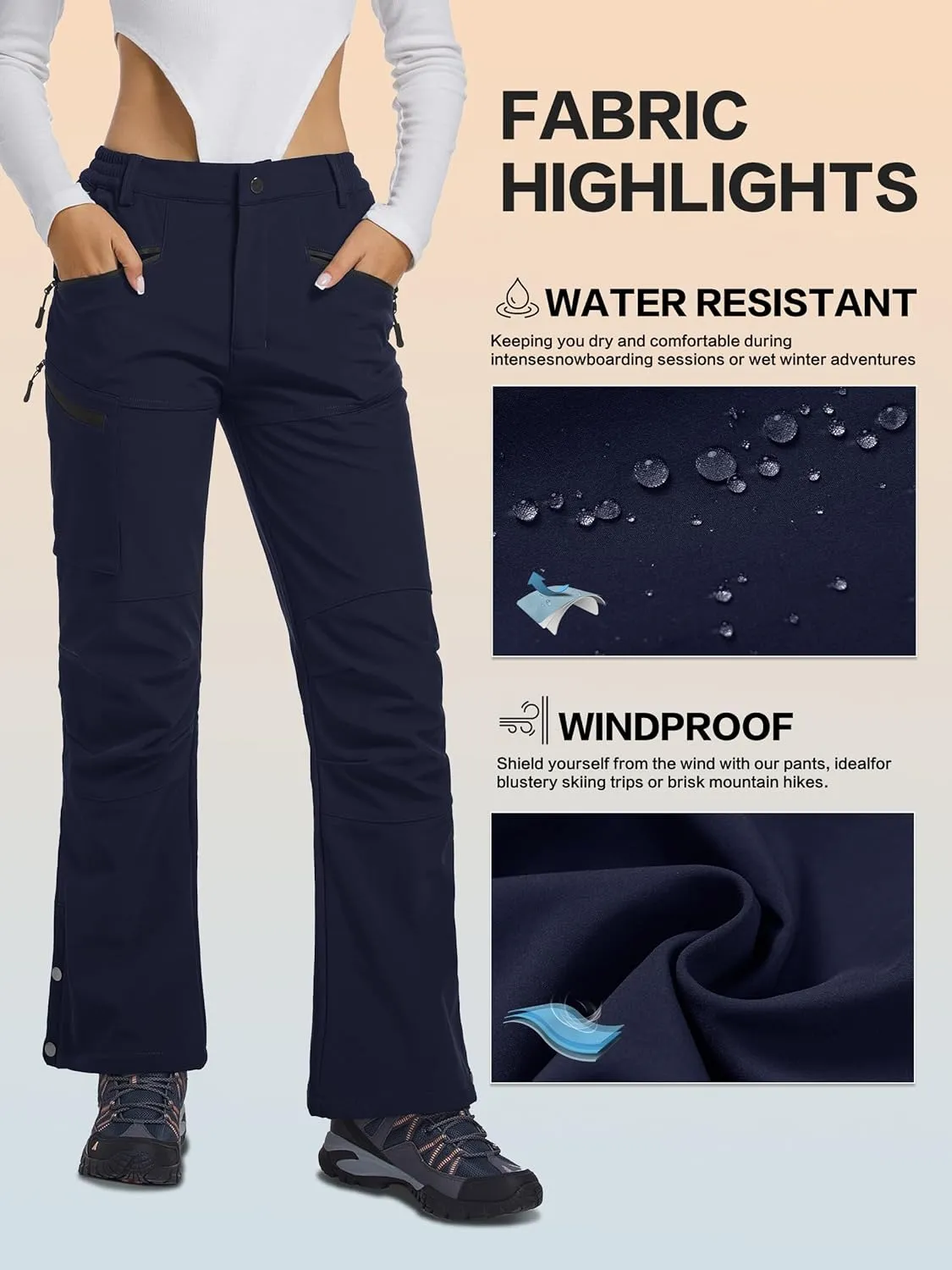 Women's Snow Ski Hiking Pants Waterproof Fleece Lined Softshell Insulated Winter Snowboarding Outdoor Flare Pants