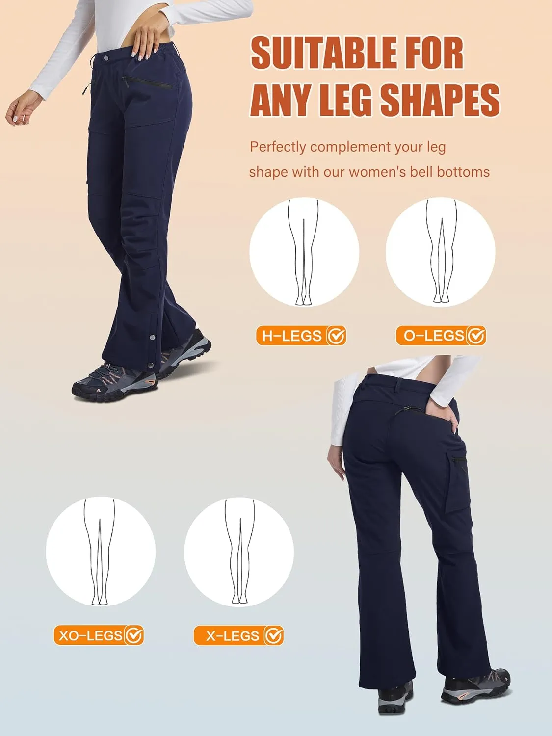 Women's Snow Ski Hiking Pants Waterproof Fleece Lined Softshell Insulated Winter Snowboarding Outdoor Flare Pants