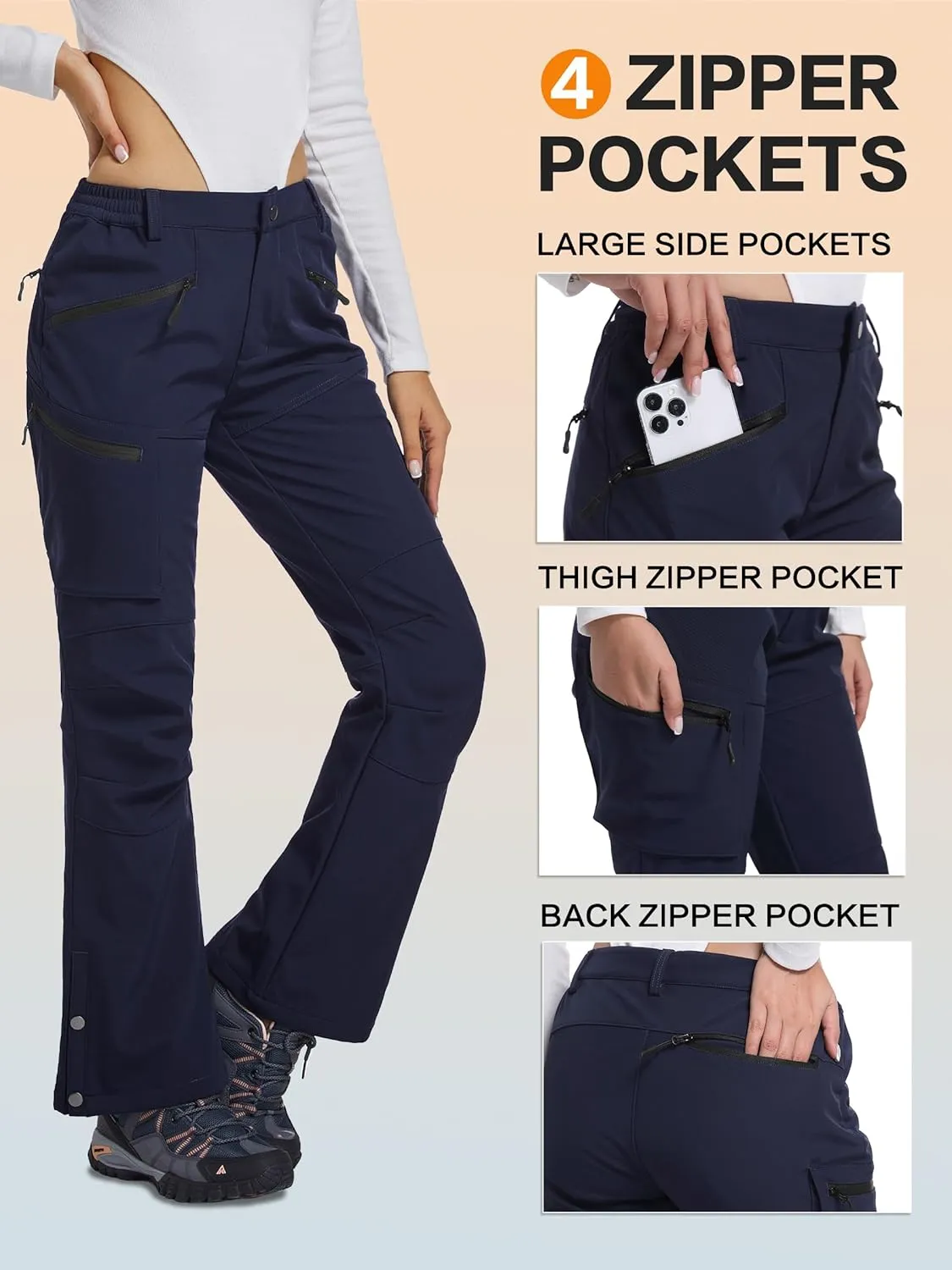 Women's Snow Ski Hiking Pants Waterproof Fleece Lined Softshell Insulated Winter Snowboarding Outdoor Flare Pants
