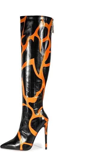 Women's Stiletto Knee High Boots Ladies Boot Pointed Toe Hight Heels Shoes Zebra Print Suitable for Fashionable Parties