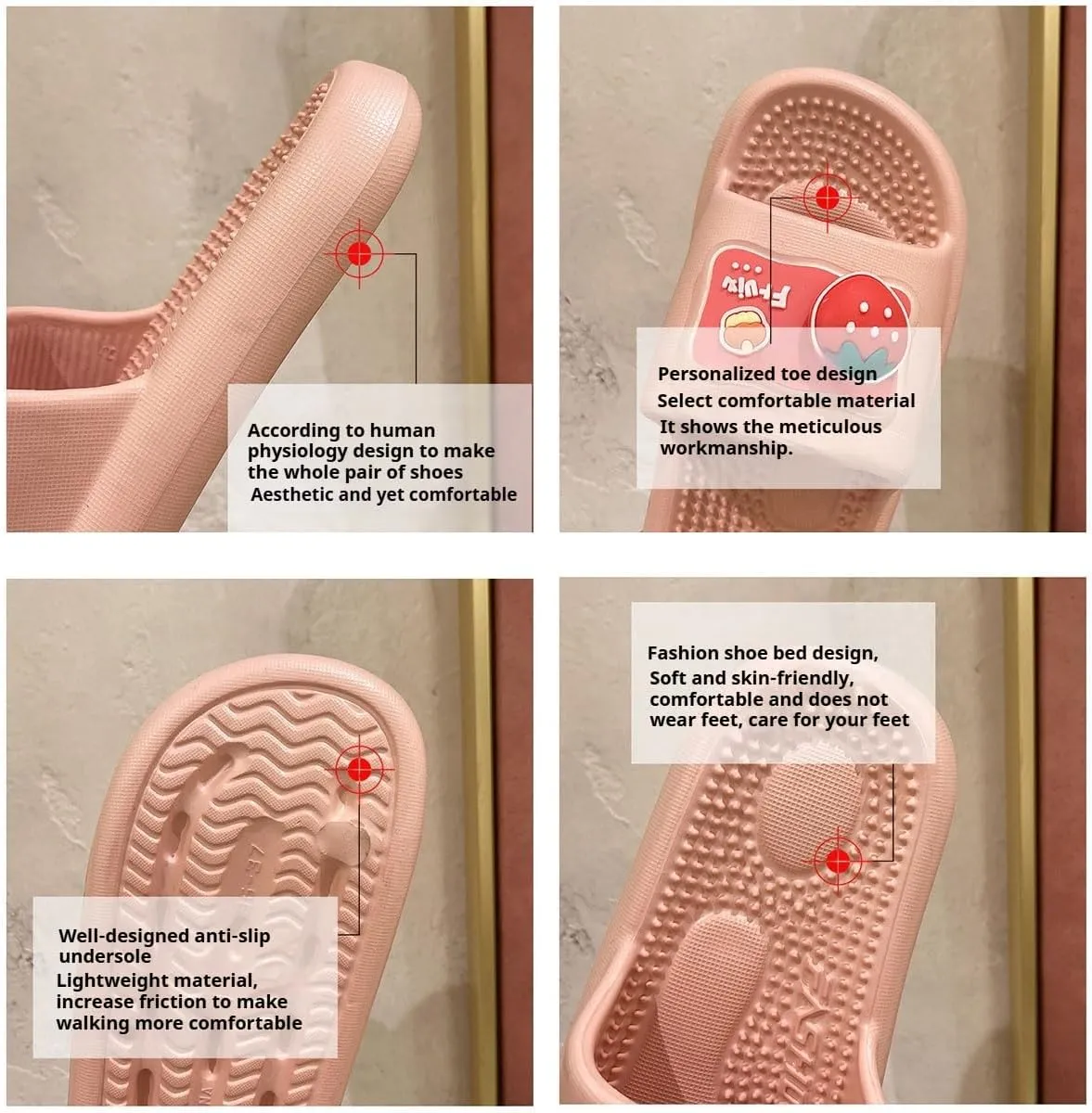 Women's Strawberry Avocado Sandals Non-Slip Soft Slippers Cute Fruit Bathroom Slip-on Slides Thick Sole Indoor