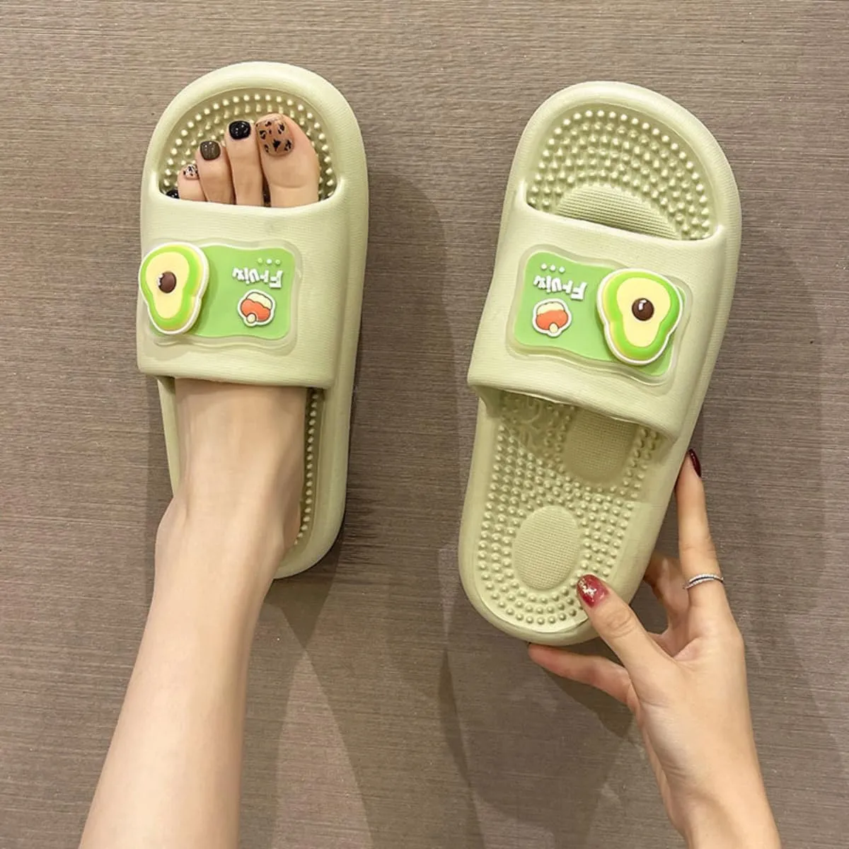 Women's Strawberry Avocado Sandals Non-Slip Soft Slippers Cute Fruit Bathroom Slip-on Slides Thick Sole Indoor