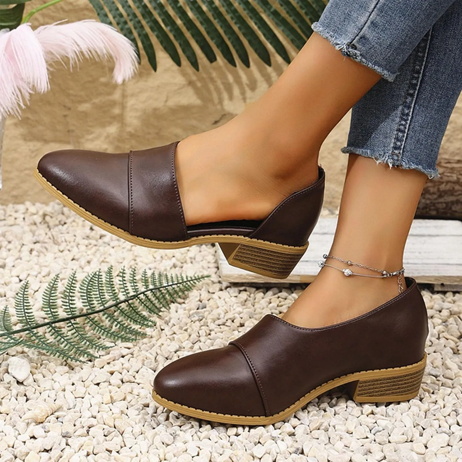 Women's Summer Boots 2025 Fashion Side Cut Out Flat Loafer Pointed Toe Chunky Block Low Heel Western Ankle Booties