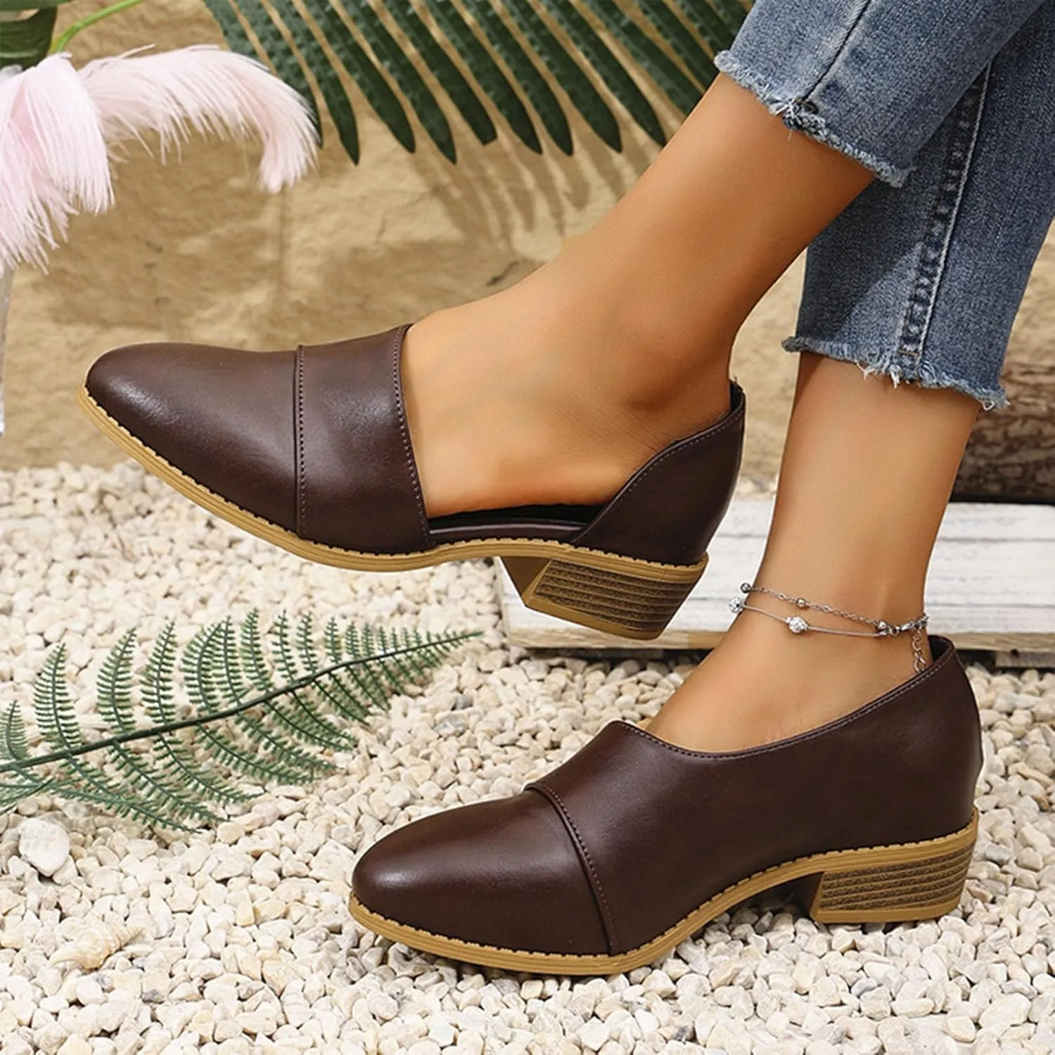 Women's Summer Boots 2025 Fashion Side Cut Out Flat Loafer Pointed Toe Chunky Block Low Heel Western Ankle Booties