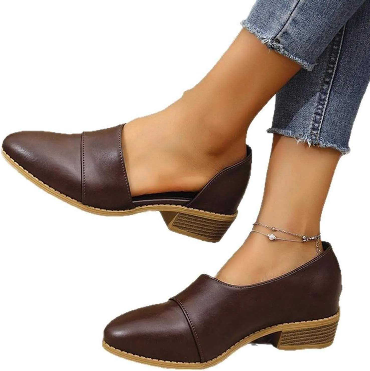 Women's Summer Boots 2025 Fashion Side Cut Out Flat Loafer Pointed Toe Chunky Block Low Heel Western Ankle Booties