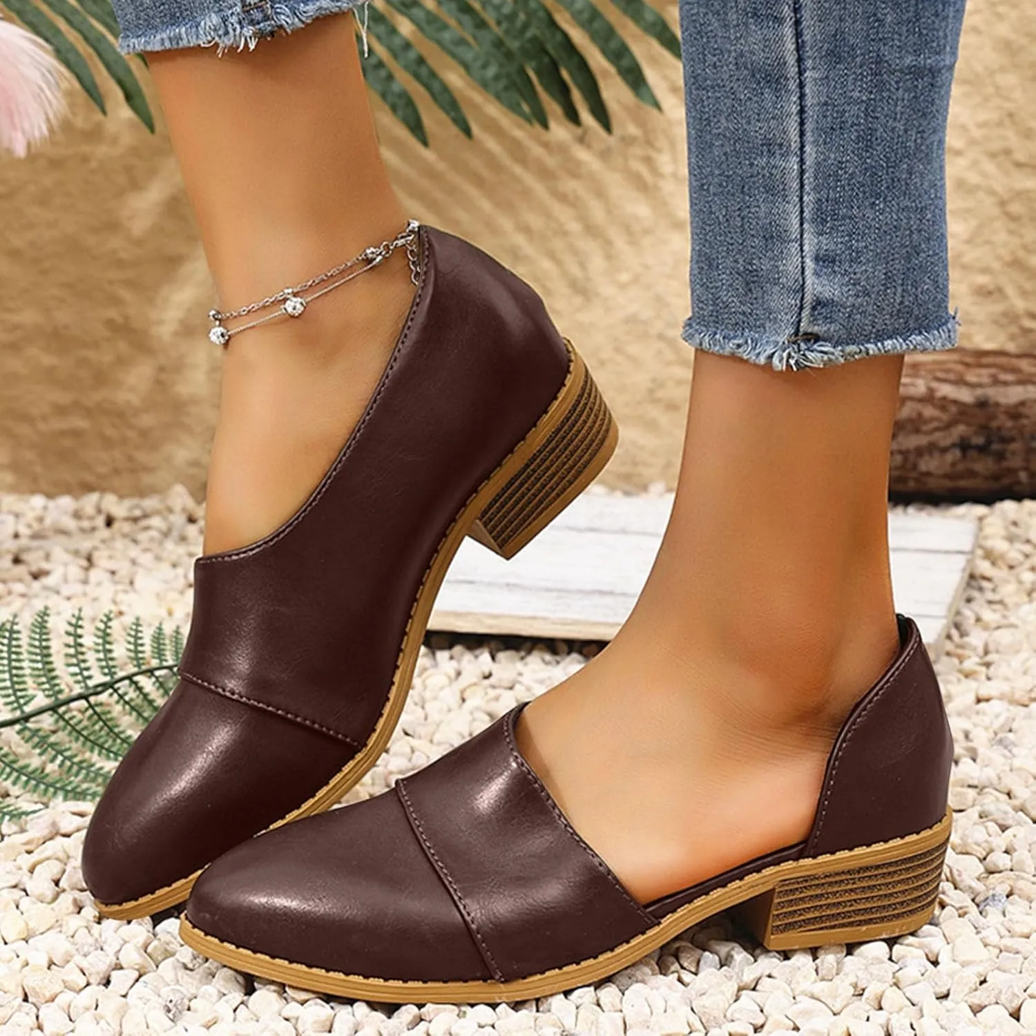 Women's Summer Boots 2025 Fashion Side Cut Out Flat Loafer Pointed Toe Chunky Block Low Heel Western Ankle Booties