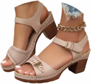 Women's Summer Casual Sandals 2025 Solid Color Comfort Chunky Heel Adjustable Sandals for Summer Beach Vacation