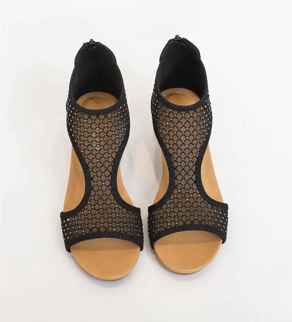 Women's Summer Wedge Sandals Gladiator Rhinestone High Heel Breathable Beach Sandals Roman Open Toe Casual Dress Sandals