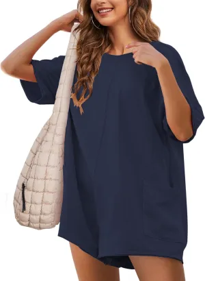 Womens T Shirt Romper Hot Shot Tee Romper for Summer Casual Short Sleeve Oversized Athletic Workout Outfits