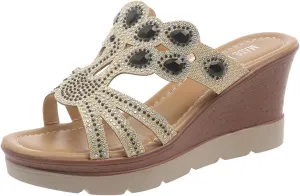 Womens Walking Sandals Comfortable Rhinestone Arch-Support Summer Shoes Fashion Pearls Thick Sole Sandal
