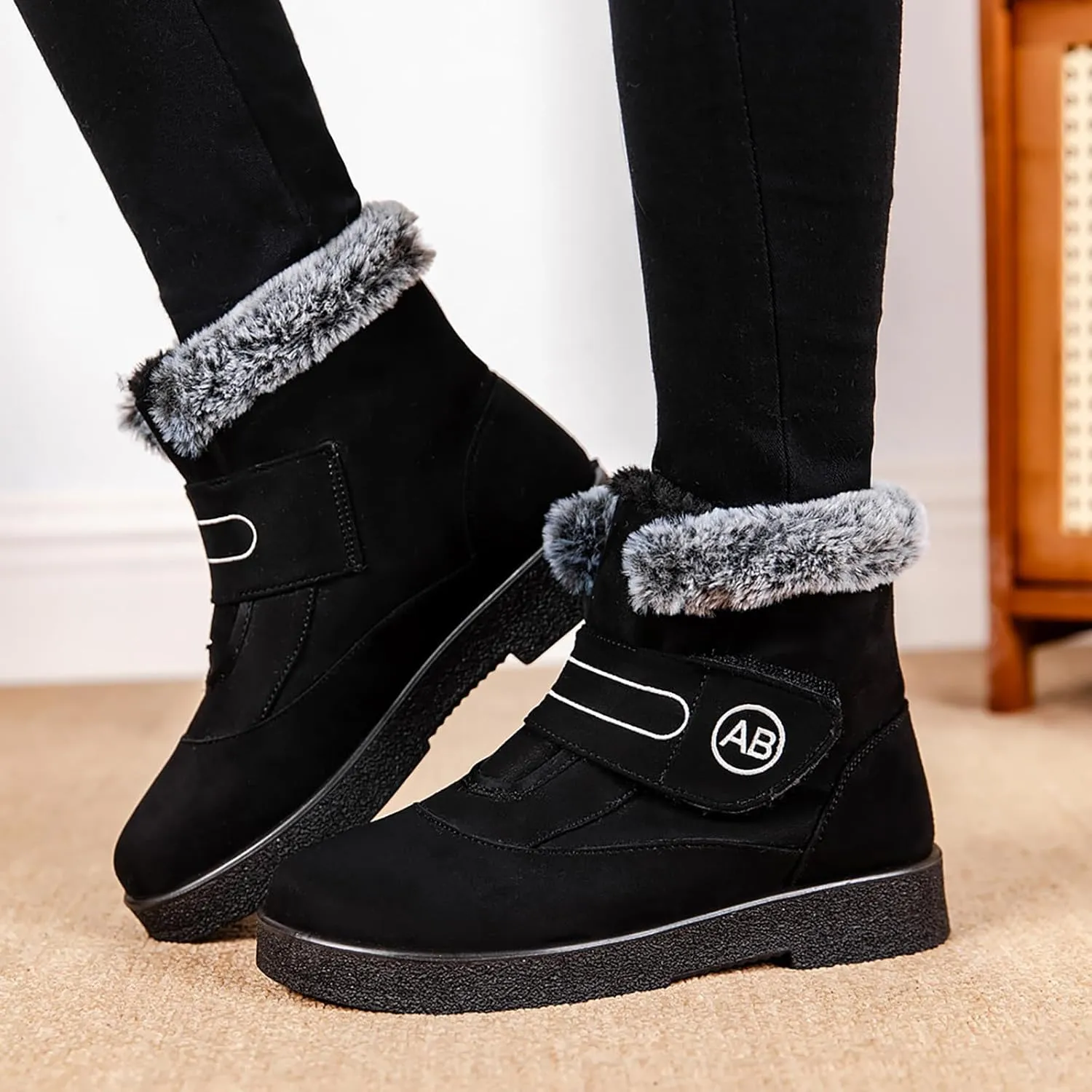 Womens Winter Boots Warm Fur Lined Boots Casual Waterproof Snow Boots Slip On Short Boots for Cold Weather