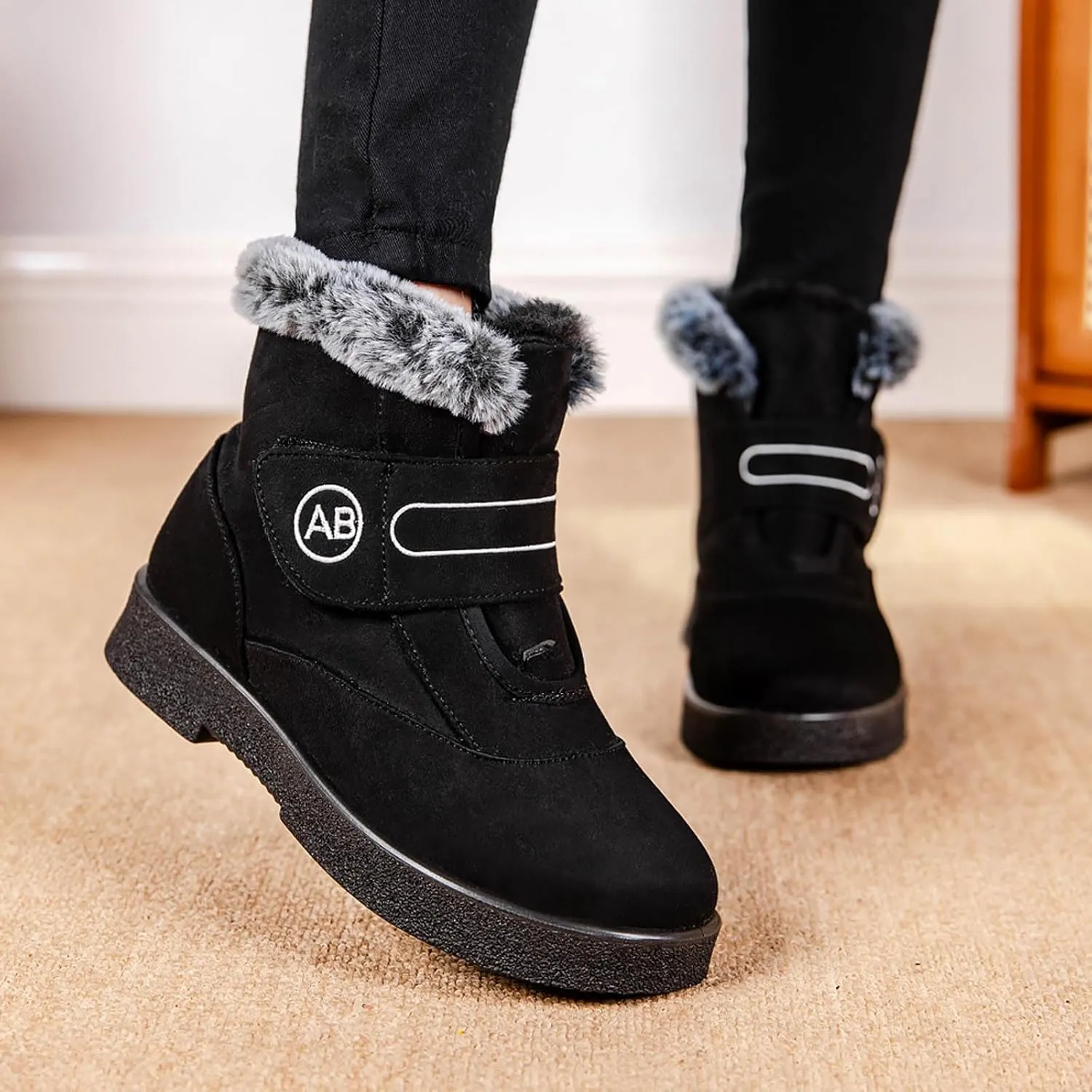Womens Winter Boots Warm Fur Lined Boots Casual Waterproof Snow Boots Slip On Short Boots for Cold Weather